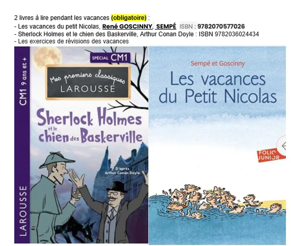 Lecture de vacances CM2